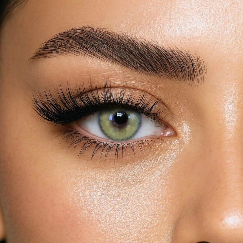 Jade Whisper green colored contact lens on eye – radiant and fresh eye look for standout beauty